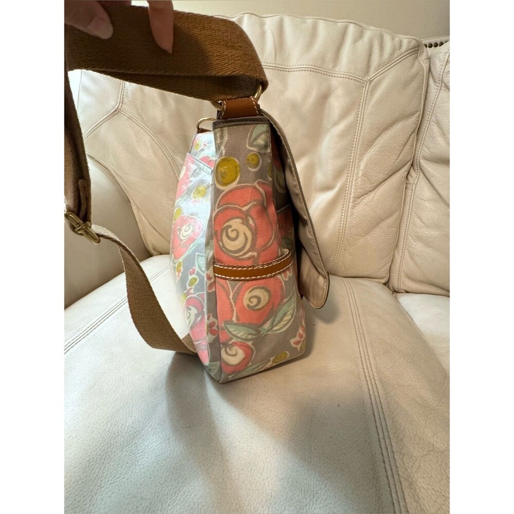 Fossil Messenger Bag Crossbody Coated Canvas Leather Trim Floral - Picture 7 of 16